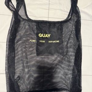 Quay Australia Black Mesh Tote with Yellow Text